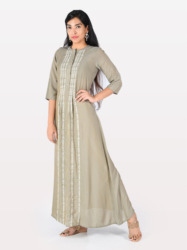 Neerus Grey Embroidered Anarkali Kurta
