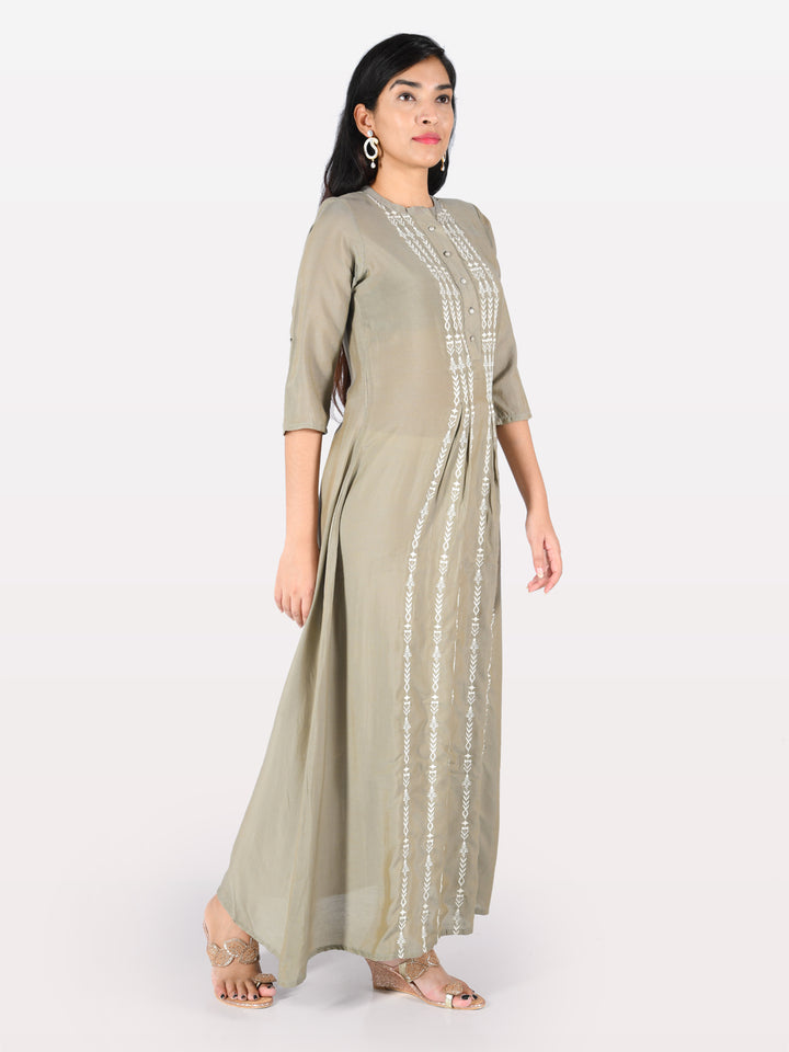 Neerus Grey Embroidered Anarkali Kurta