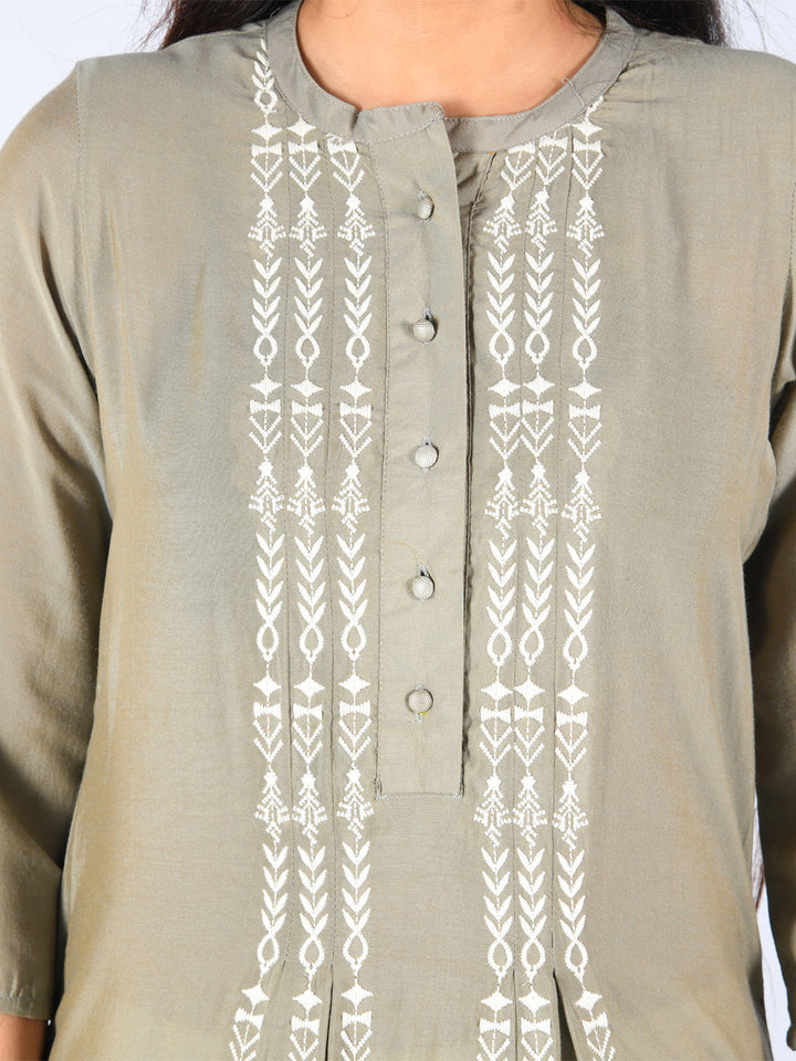 Neerus Grey Embroidered Anarkali Kurta