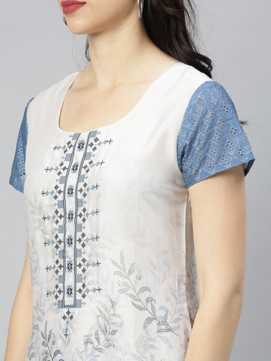Neerus Blue Printed Straight Kurta