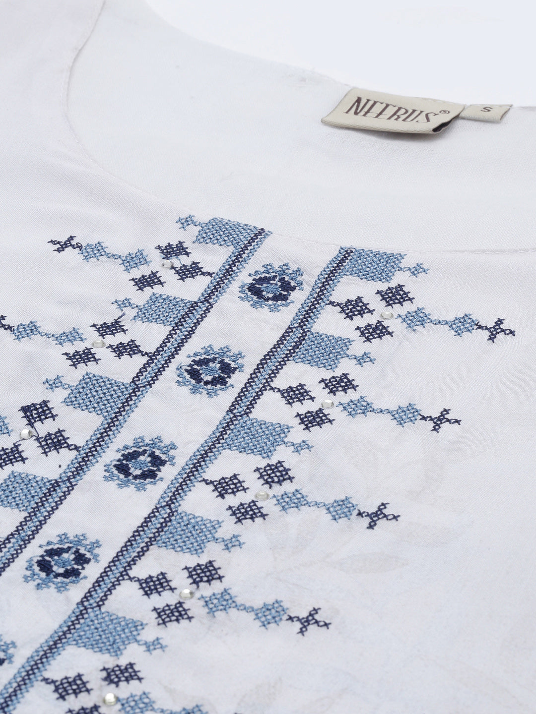 Neerus Blue Printed Straight Kurta