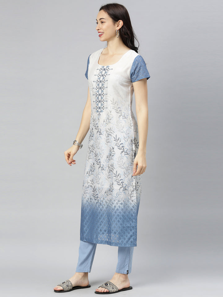 Neerus Blue Printed Straight Kurta
