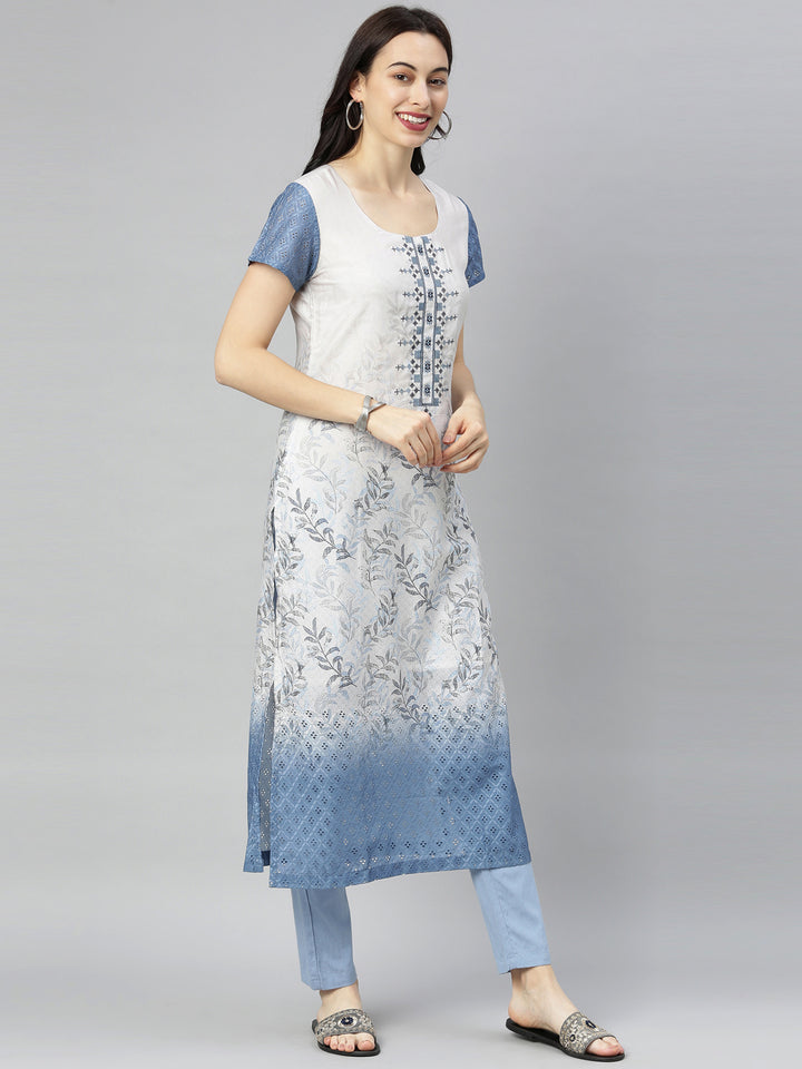 Neerus Blue Printed Straight Kurta