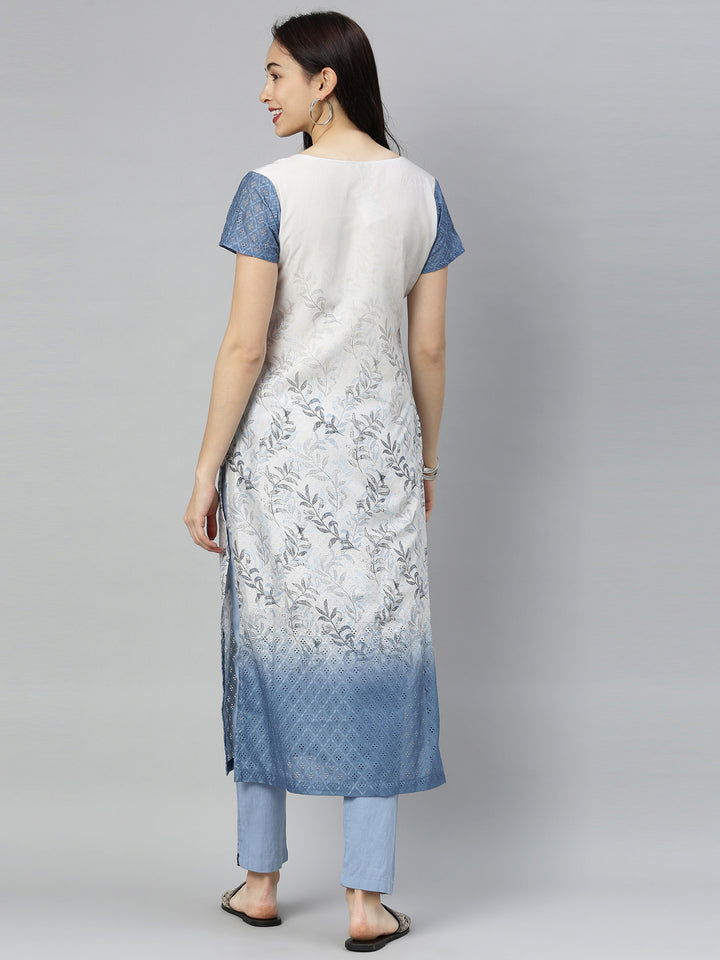Neerus Blue Printed Straight Kurta