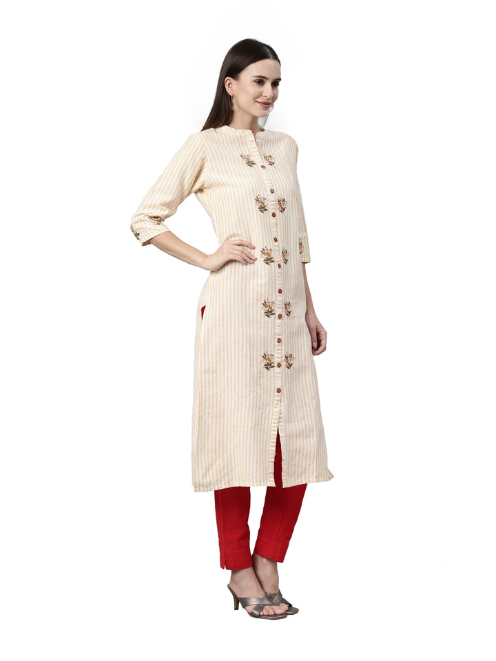 Neerus Orange rayon printed kurti - detail view 1