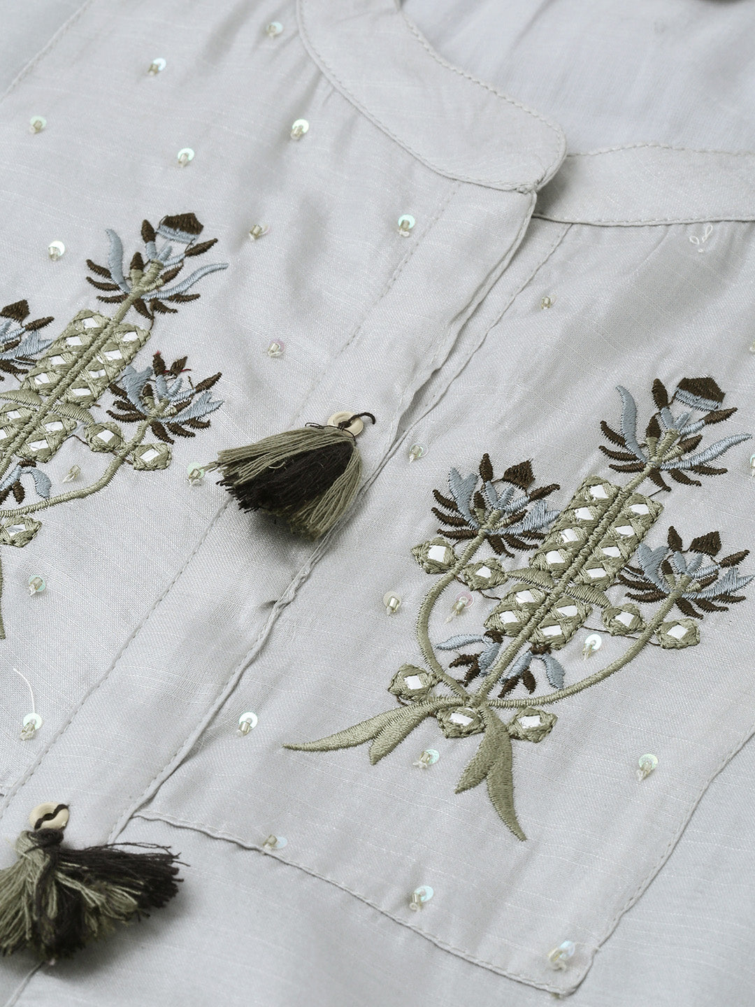 Neerus Grey silk embellished A-line kurta - back view