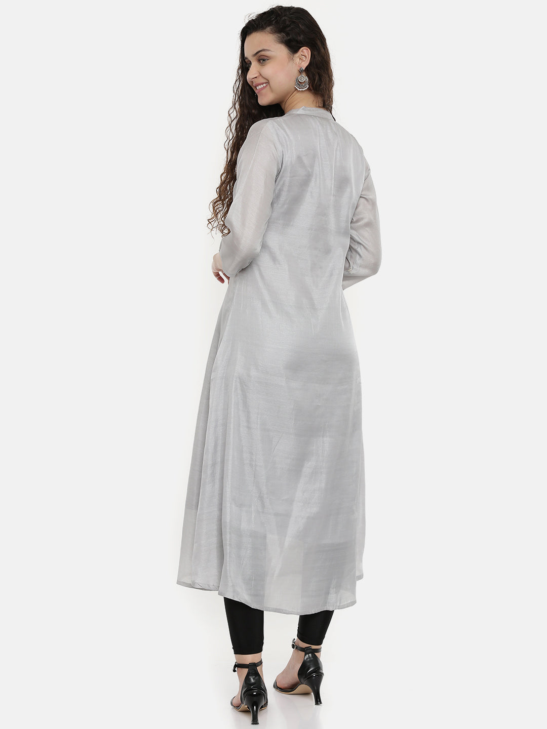 Neerus Grey silk embellished A-line kurta - detail view 2
