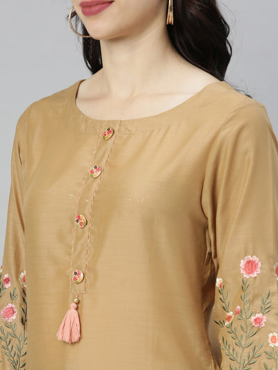Neeru's Brown Embroidered Straight Kurta