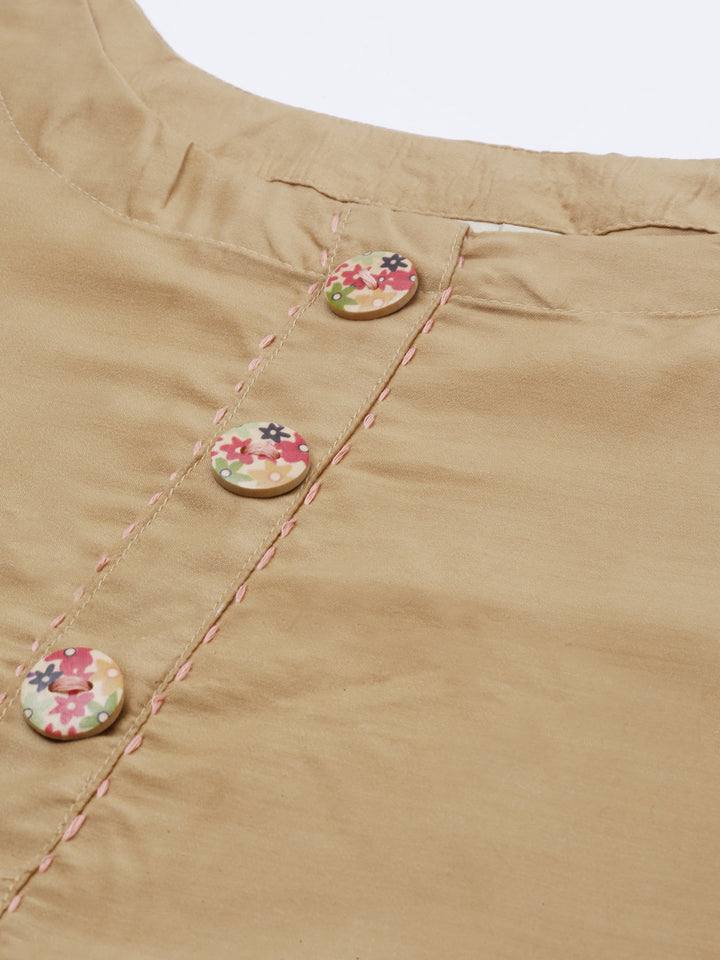 Neerus Yellow modal thread embroidered straight kurti - side view