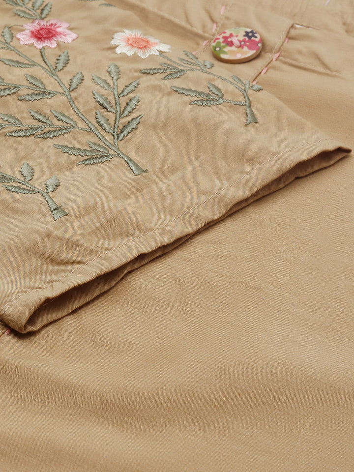 Neerus Yellow modal thread embroidered straight kurti - detail view 1