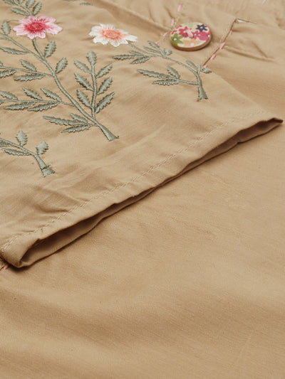 Neeru's Brown Embroidered Straight Kurta