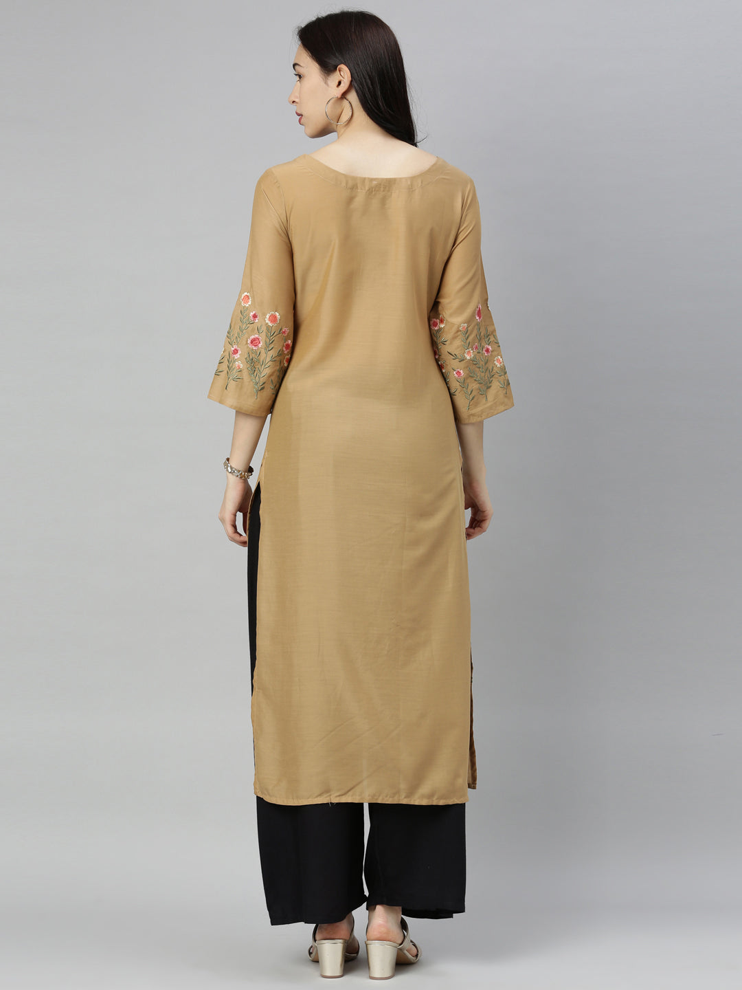 Neeru's Brown Embroidered Straight Kurta