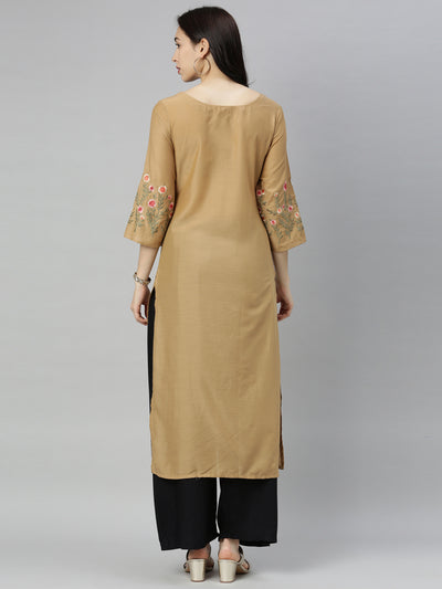 Neeru's Brown Embroidered Straight Kurta