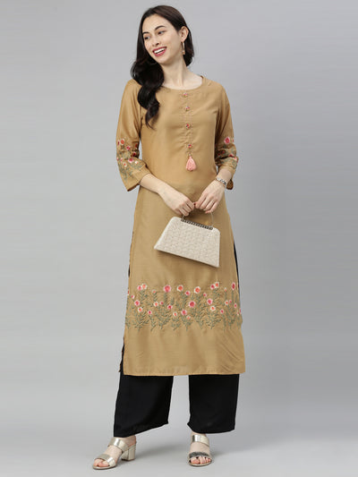 Neeru's Brown Embroidered Straight Kurta