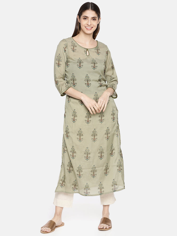 Neerus Women Green Printed Straight Kurta
