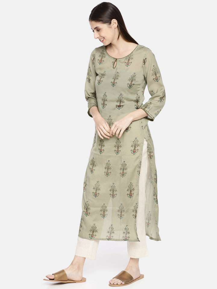 Neerus Women Green Printed Straight Kurta