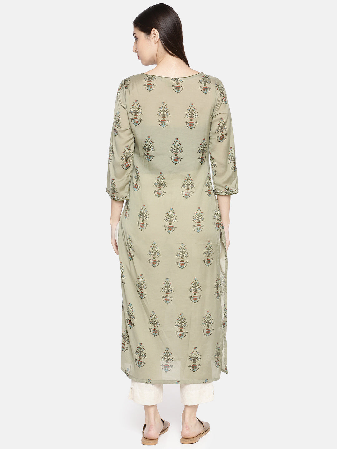 Neerus Women Green Printed Straight Kurta