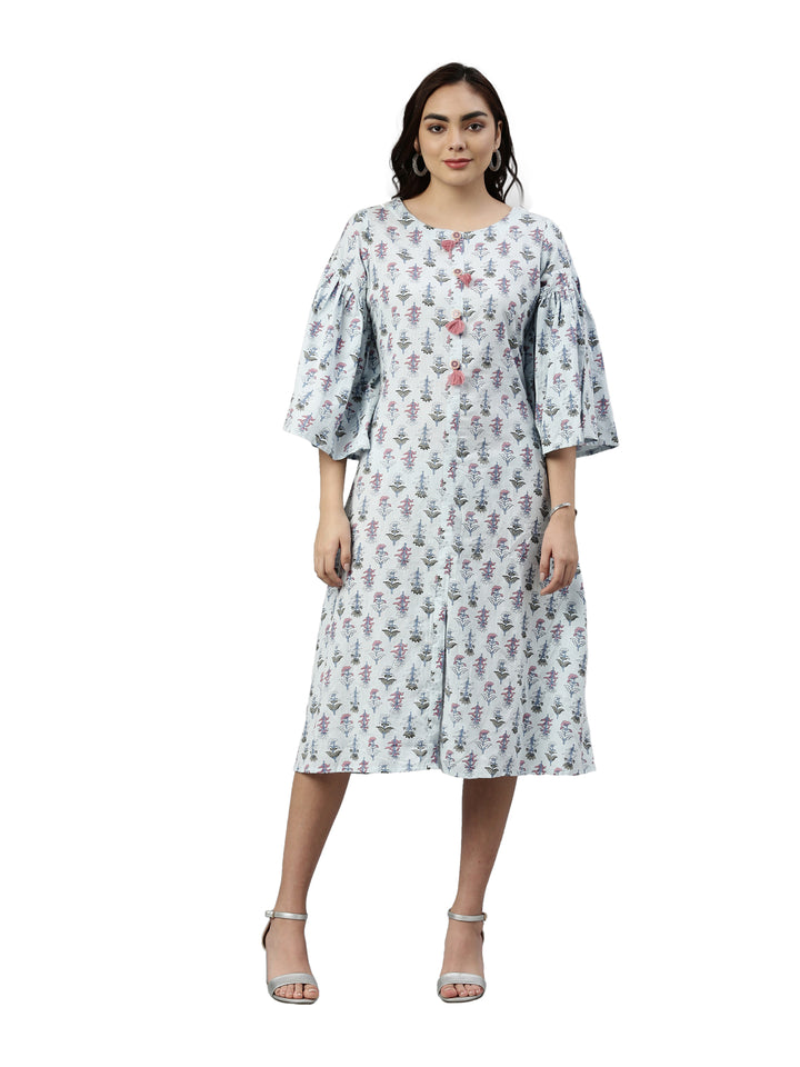 Neerus Blue polyester printed kurti - front view