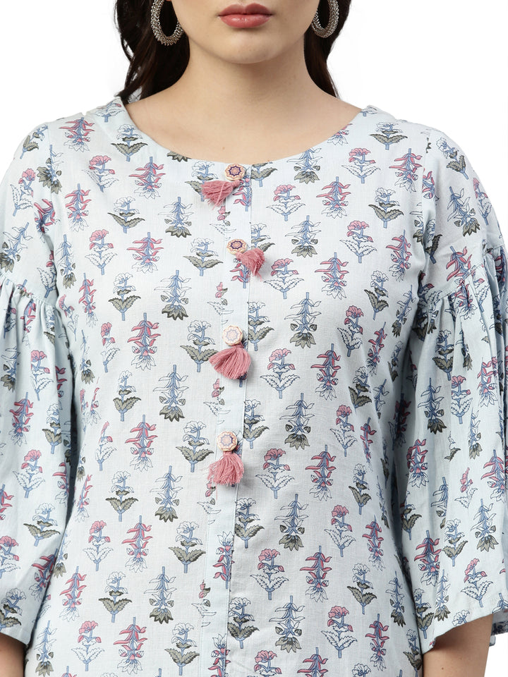 Neerus Blue polyester printed kurti - back view