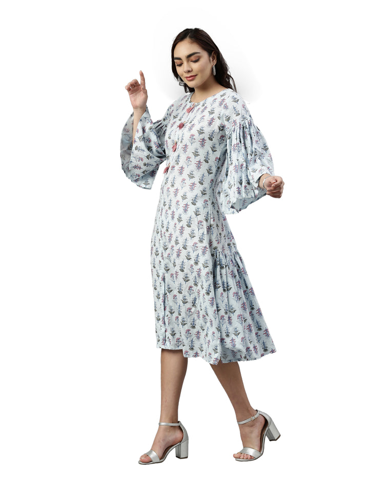 Neerus Blue polyester printed kurti - side view