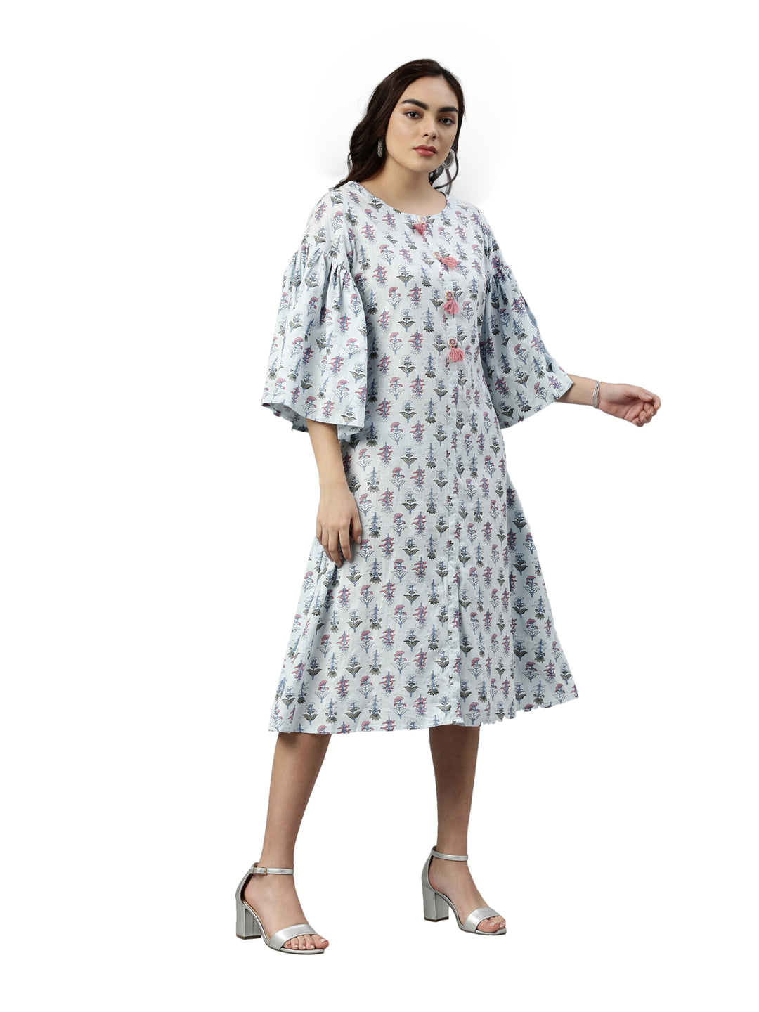 Neerus Blue polyester printed kurti - detail view 1
