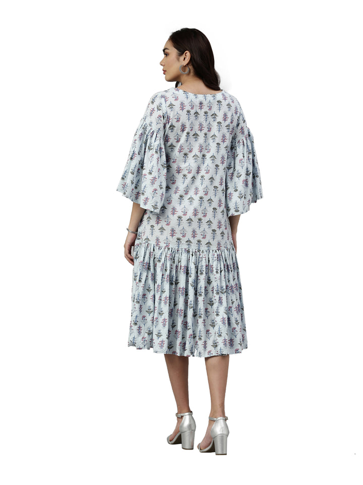 Neerus Blue polyester printed kurti - detail view 2