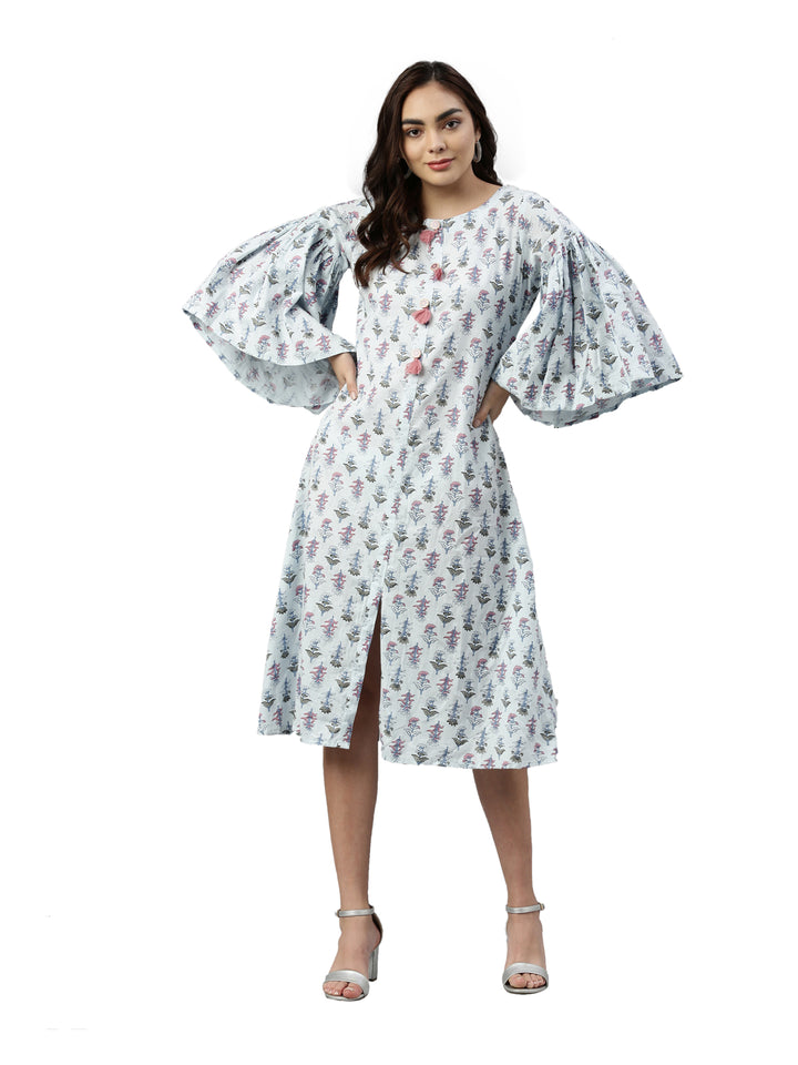 Neerus Blue polyester printed kurti - detail view 3