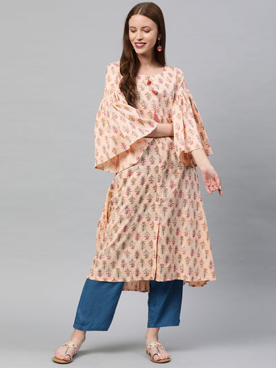 Neeru's Pink Printed A Line Kurta