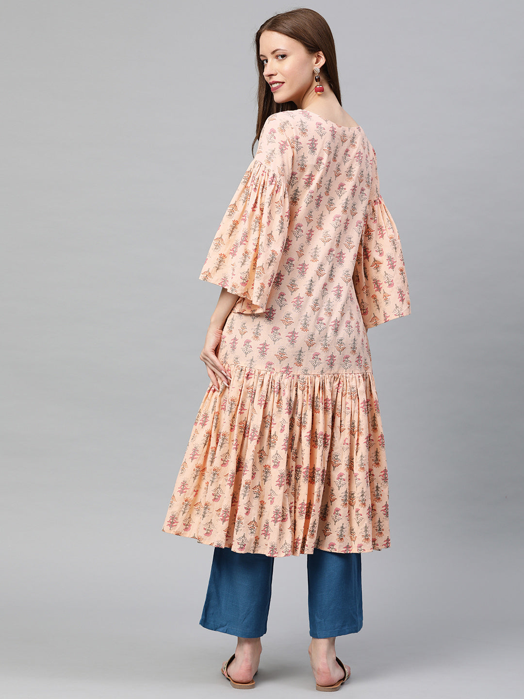 Neerus Pink printed A-line kurta - detail view 1