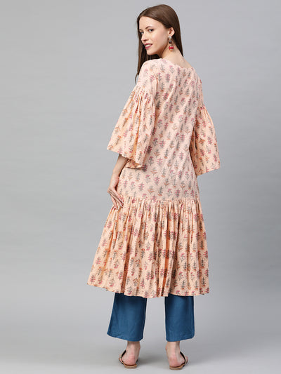 Neeru's Pink Printed A Line Kurta