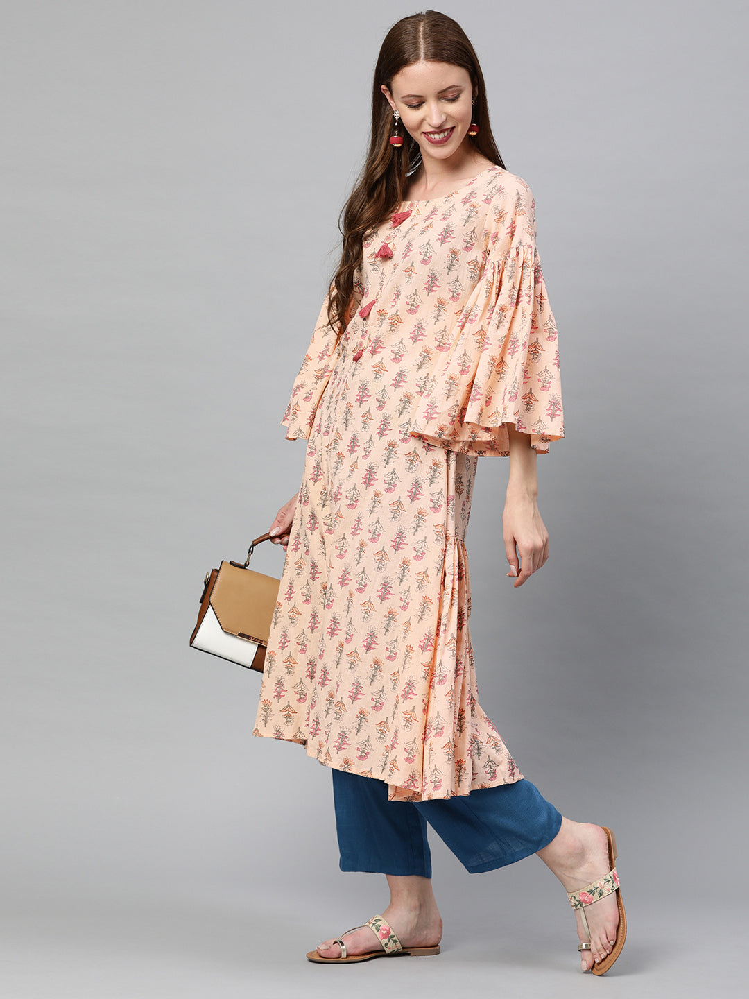 Neerus Pink printed A-line kurta - detail view 2