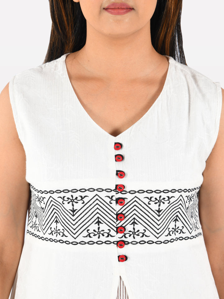 Neerus Women White Brown Woven Design Asymmetric A-Line Kurta