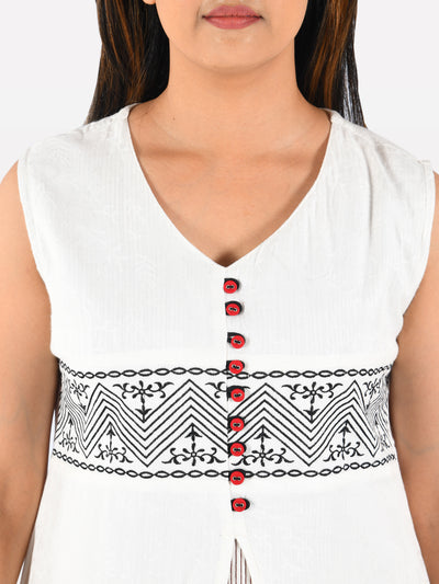 Neeru's Women White Brown Woven Design Asymmetric A-Line Kurta