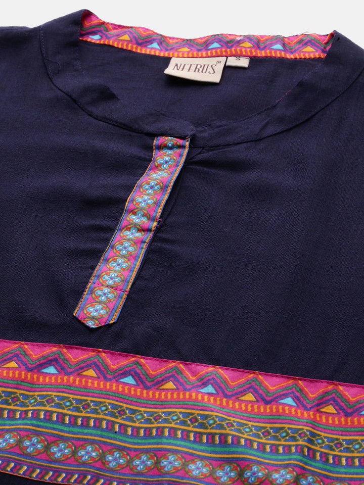 Neerus Women Navy Blue Printed A-Line Kurta