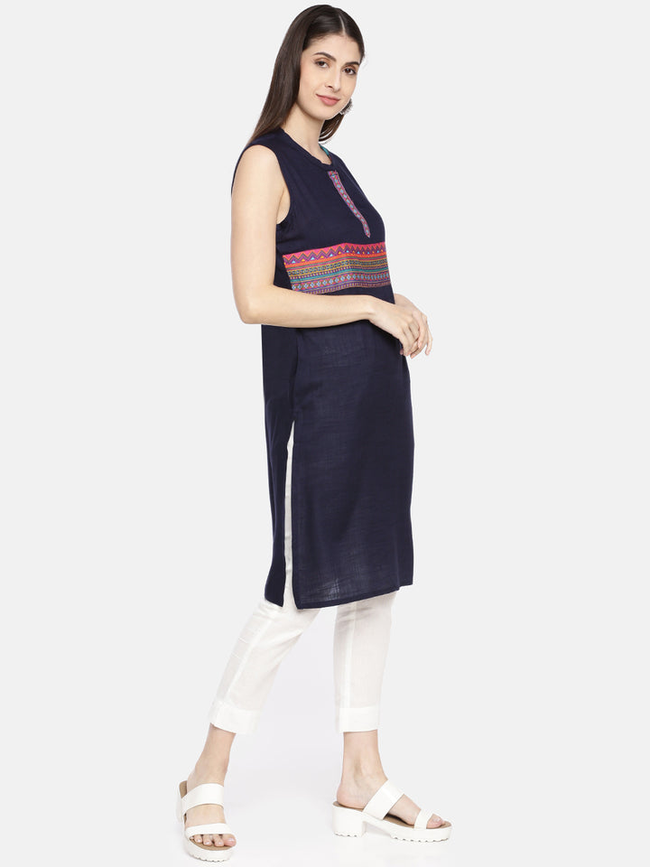 Neerus Women Navy Blue Printed A-Line Kurta
