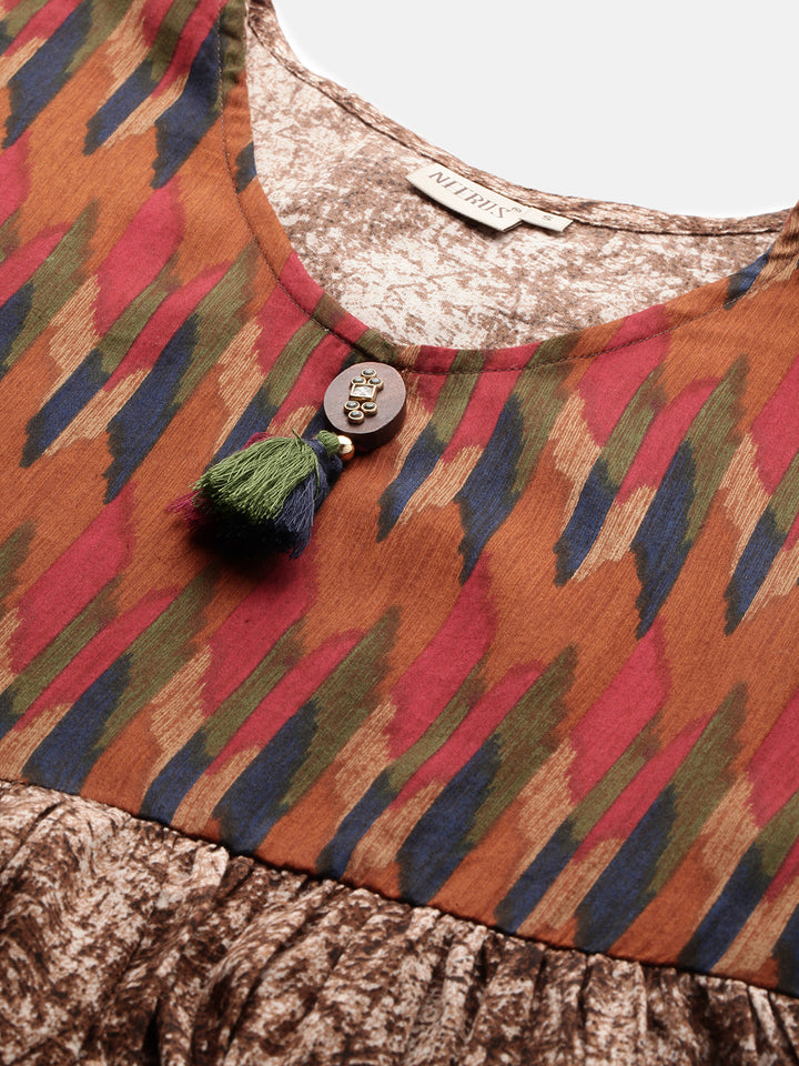 Neerus Brown cotton printed kurti - side view