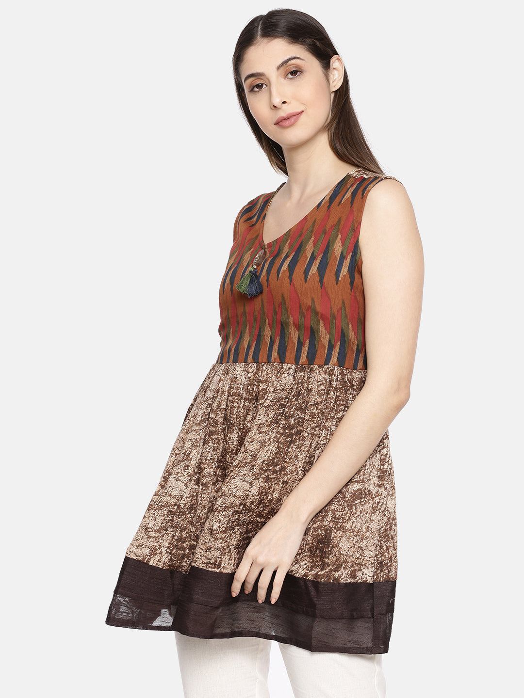 Neerus Brown cotton printed kurti - detail view 2