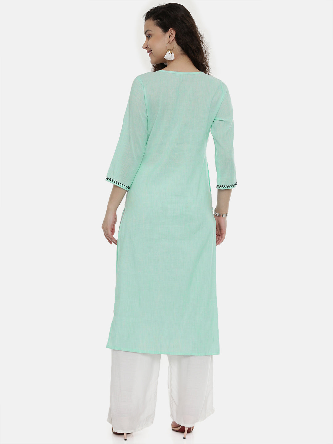 Neerus Green rayon embroidered straight kurta - detail view 1