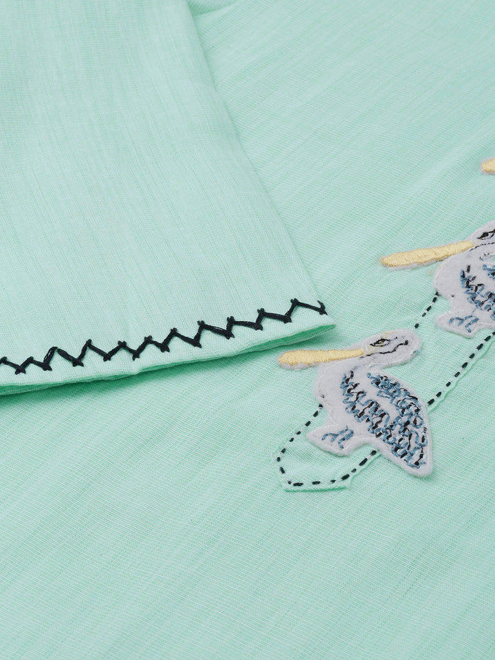 Neerus Green rayon embroidered straight kurta - detail view 2