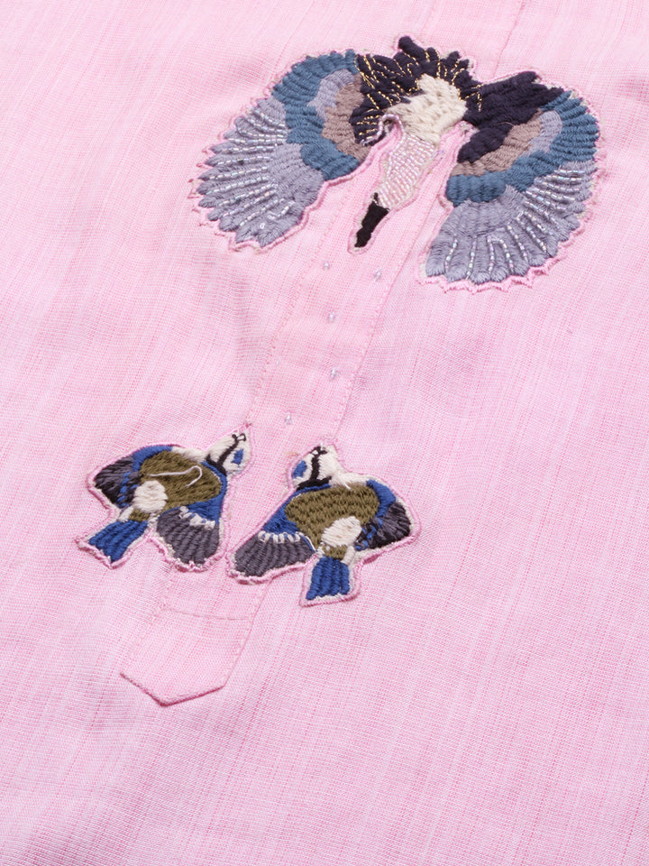 Neerus Women Pink Embroidered Straight Kurta