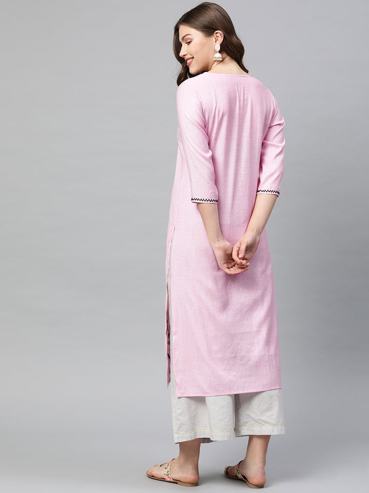 Neerus Women Pink Embroidered Straight Kurta