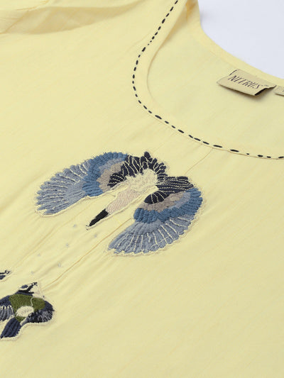 Neeru's Yellow Embroidered Straight Kurta