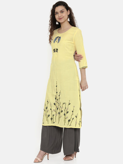 Neeru's Yellow Embroidered Straight Kurta