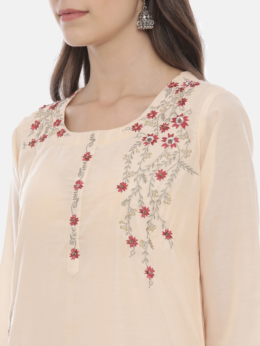 Neerus Peach Embroidered Straight Kurta