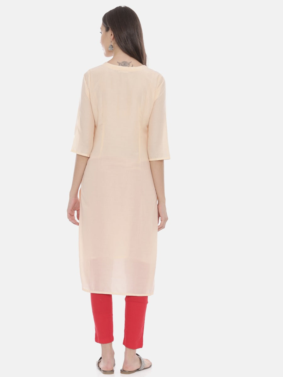 Neerus Peach Embroidered Straight Kurta