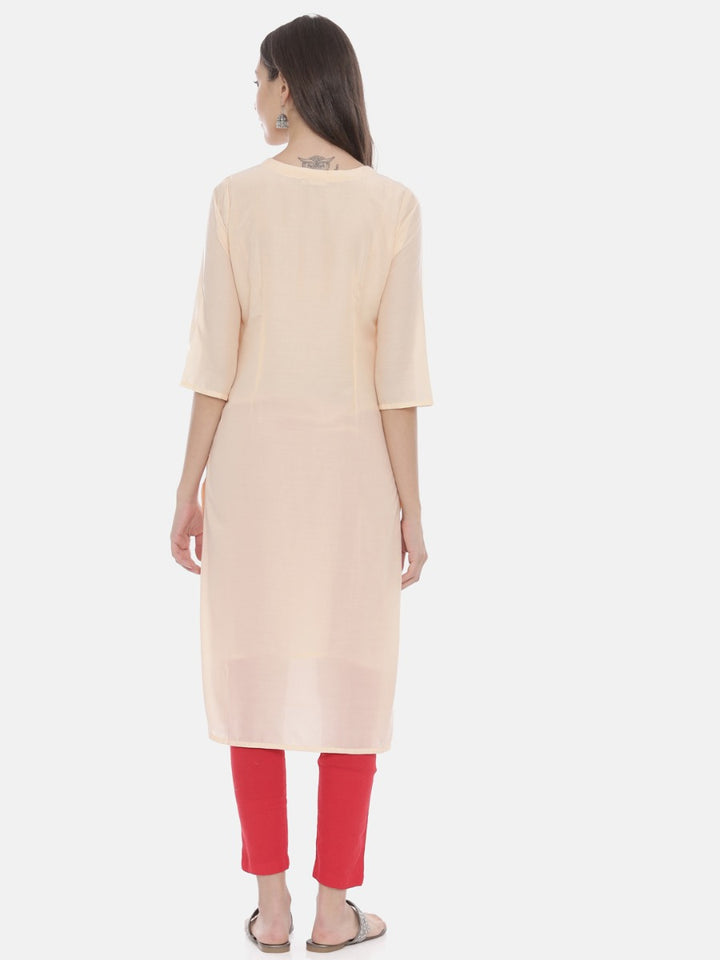 Neerus Peach Embroidered Straight Kurta