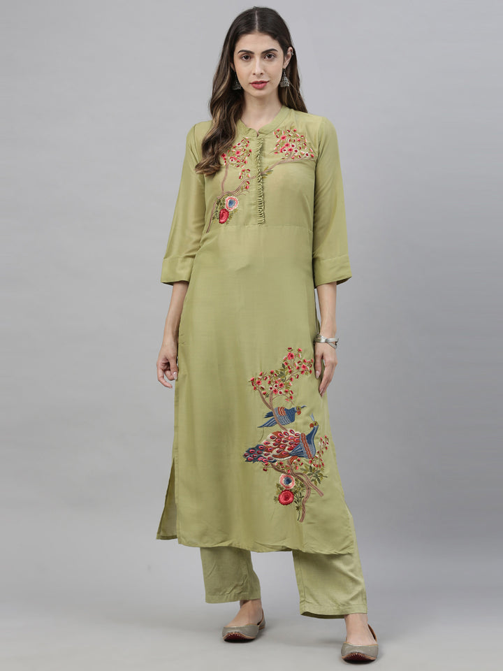 Neerus Green Embroidered Kurta & Palazzo Set