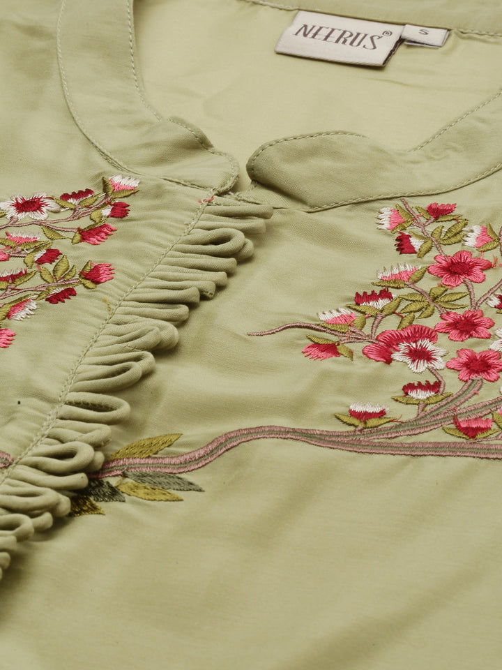 Neerus Green Embroidered Kurta & Palazzo Set