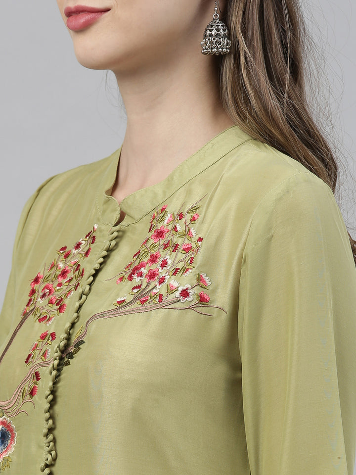 Neerus Green Embroidered Kurta & Palazzo Set