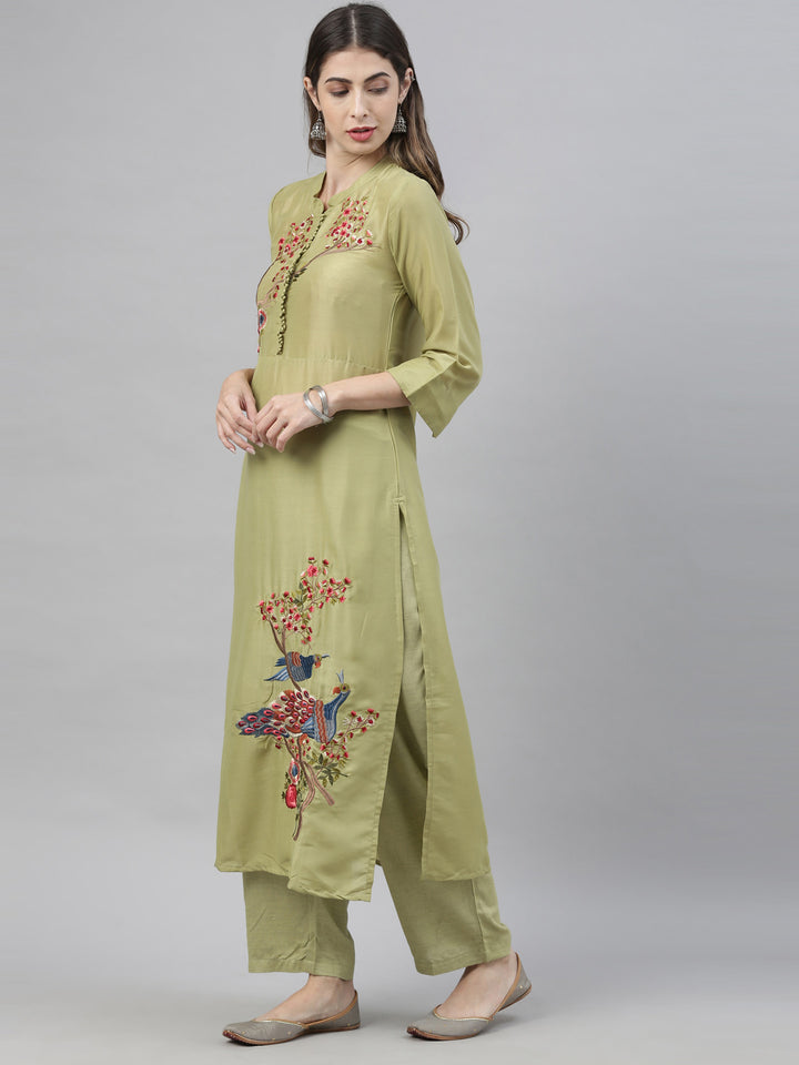 Neerus Green Embroidered Kurta & Palazzo Set